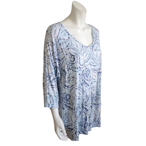 🔴4/30$🔴 Sigrid Olsen white and blue Paisley patterns quarter sleeves tee, 1X - Picture 2 of 9